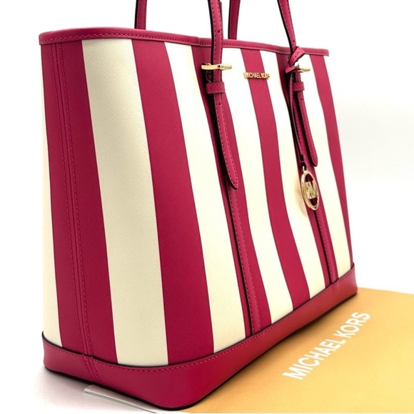 Michael Kors Large Jet Set Travel TZ Shoulder Tote Bag Electric Pink Multi - Picture 4 of 11